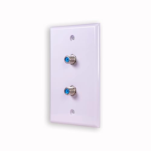 SatelliteSale Coaxial Dual Wall Plate Female to Female F-Type RG-6 2.4GHz Universal Connectors White with Screws and a Wall Bracket Included