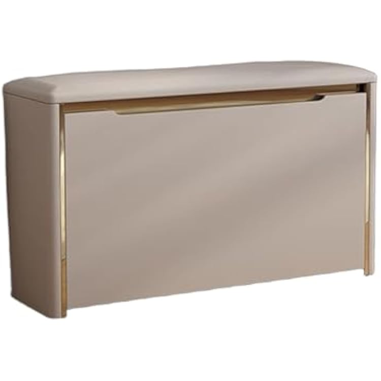 Shoe Storage Bench, Shoe Bench with Cushion and Flip Drawer Wooden Frame Adjustable Removable Shelves for Bedroom Living Room Hallway