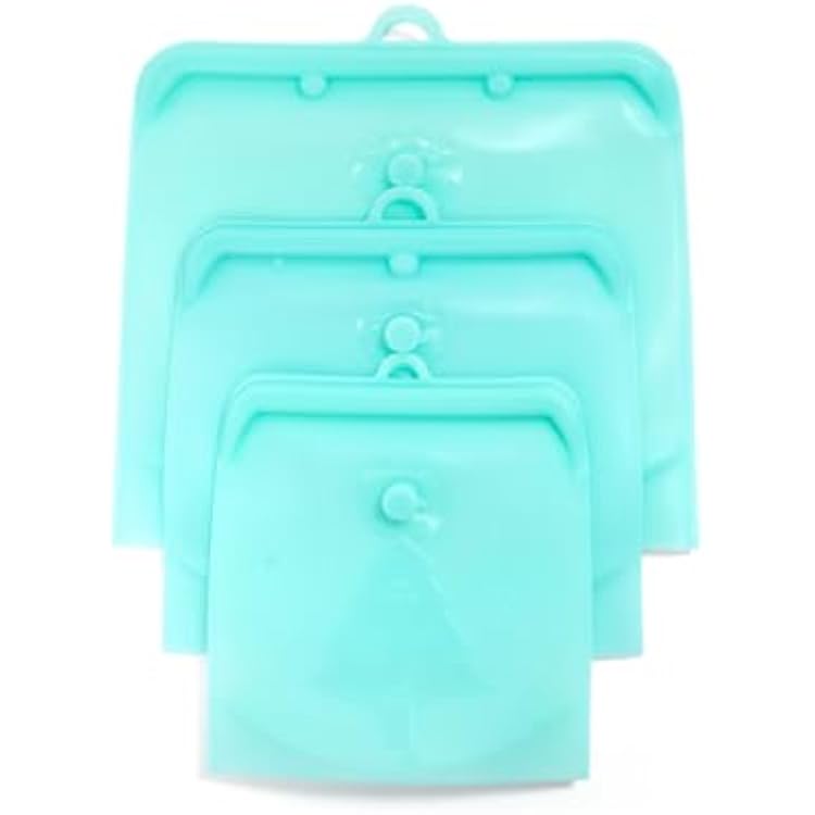 TM REHOBOTH Reusable Silicone Food Storage Bags - Eco-Friendly, Leakproof, Freezer Safe, Dishwasher Safe, Multipurpose, 3-Pack, 3-Sizes of 500ml,1000ml,1500ml BLUE