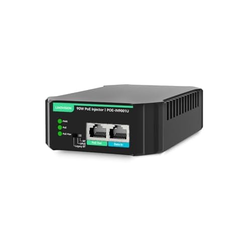 LINOVISION Gigabit 90W 802.3bt PoE Injector, Compatible with Standard and Legacy Non-Standard PD Device, PoE Injector for High Power Consumption PTZ Camera, VoIP Phone
