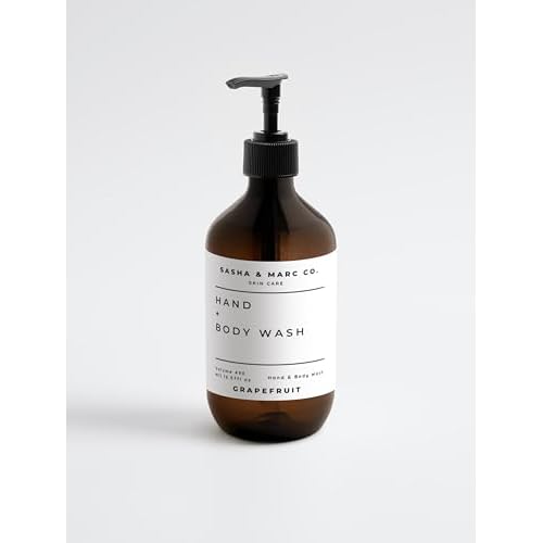 Grapefruit Hand and Body Wash, 16.57 fl oz490 ml, Amber Bottle with Pump, Amber, Vegan, Gluten Free, Nut Free, Natural Certified