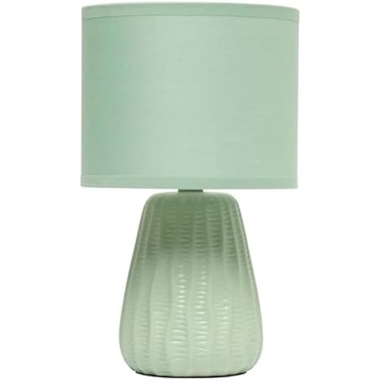Simple Designs LT1138-SGE 11.02 Traditional Mini Modern Ceramic Texture Pastel Accent Bedside Table Desk Lamp w Matching Fabric Shade for Decor,Bedroom, Nightstand, Living Room, Entryway, Sage Green