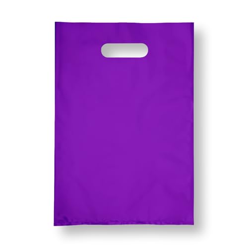 Plastic Shopping Bag with Die Cut Handle Bag 9 x 12 Purple Plastic Merchandise Bags with Handle 100 Pack for Retail, Heavy Duty Bulk Bags