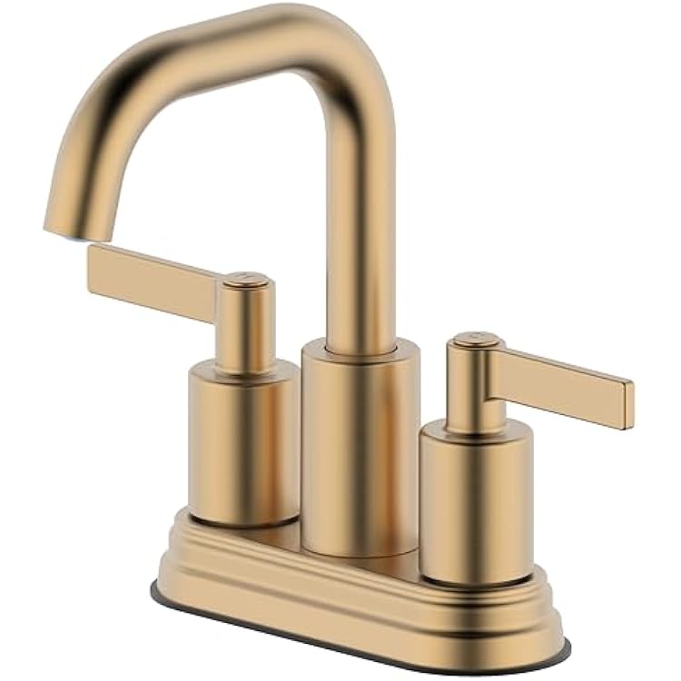 Brushed Gold Bathroom Faucet,Two Handle 4 Inch Centerset Bathroom Sink Faucet with Push up Pop-up Drain,F-M4501-CS