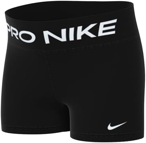 Nike Pro Dri-FIT Big Kids Girls Shorts Extended Size BlackWhite, DM8439-010 Size 0, Medium