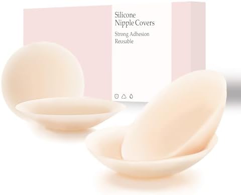 Nipples Nipple Covers for Women, 2 Pairs Sticky Bra Adhesive Pasties, Invisible Reusable Silicone Nipple Covers for Tights,Strapless Dresses Nude