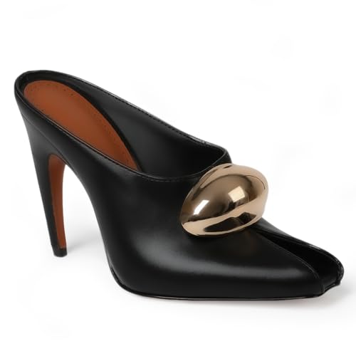 Eteridrey Womens Mule Pointed Toe Stiletto Heel Mule Gold Buckle Pumps Sandals Kitten Heel Classic Vintage Fasion Wedged Retro Office Walking Pull on