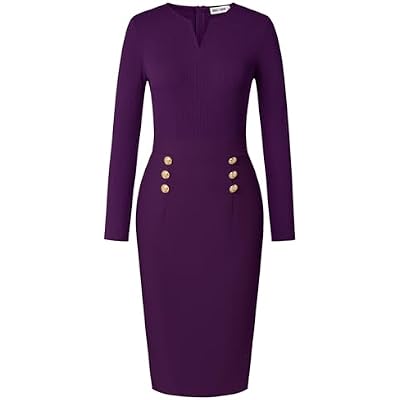 GRACE KARIN Womens 2026 Fall Henly V Neck Business Work Dress Long Sleeve Bodycon Midi Elegant Office Sheath Dress