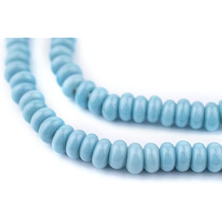 The Bead Chest Baby Blue Glass Donut Beads - 24 Inch Strand of Indonesian Rondelle Java Glass Beads for Crafts & Jewelry Making