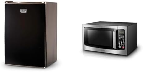BLACKDECKER BCRK25B Compact Refrigerator Energy Star Single Door Mini Fridge with Freezer, 2.5 Cubic Feet, Black & TOSHIBA EM131A5C-SS Countertop Microwave Ovens 1.2 Cu Ft, 12.4