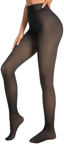 Edoneery Fleece Lined Tights Women - Black Sheer Warm Pantyhose Leggings Fake Translucent Thick Thermal Stockings for Winter