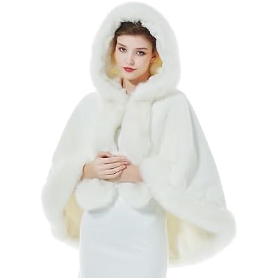 Women Faux Fur Shawls Wraps Bridal Fur Stoles Cloak Coat Fur Trimmed Cape Poncho for Party Wedding Bridal
