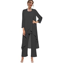 3 Piece Mother of The Bride Pant Suits for Wedding Chiffon Evening Dress with Jacket Long Formal Gown