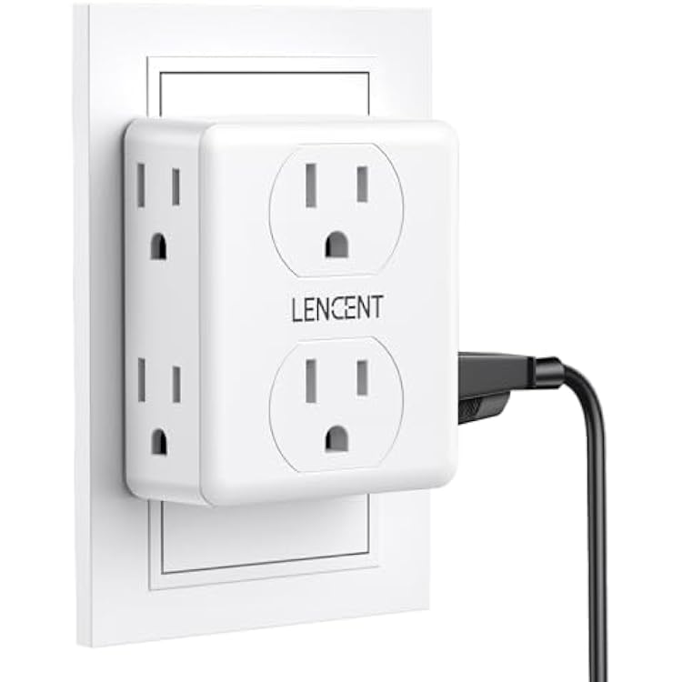LENCENT 2 to 3 Prong Outlet Adapter, 2 Prong Power Strip, 6 Widely Spaced Outlets Extender, 3-Sided Wall Plug Splitter, 1875W Max, Compact Wall tap for Non-Grounded Outlets in Old House Hotel Dorm