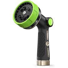 RAINPOINT Garden Hose Nozzle Heavy Duty - 100% Metal Thumb Control Spray Nozzles for Garden Hose High Pressure, 10 Patterns Water Hose Nozzle for Car Wash, Watering Lawn and Pets, Green