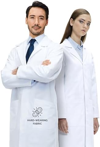 Professional Unisex 100% Cotton Lab Coat for Men and Women, Multiple Pockets, Classic Fit, Snap Closing, 40 Length