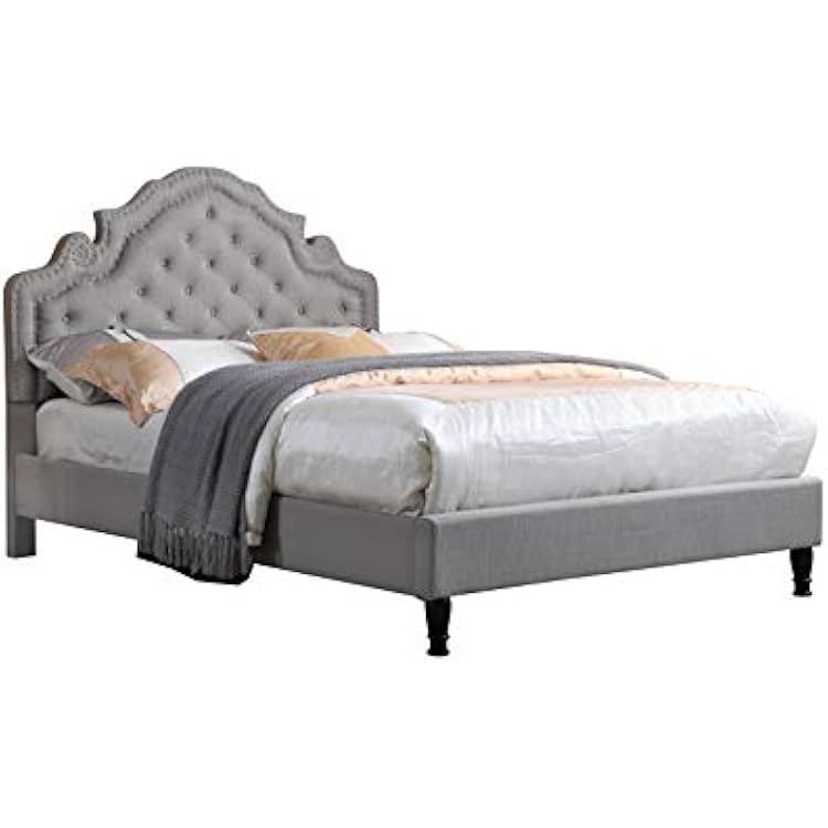 HomeLife Premiere Classics 51 Tall Platform Bed with Cloth Headboard and Slats - King Light Grey Linen