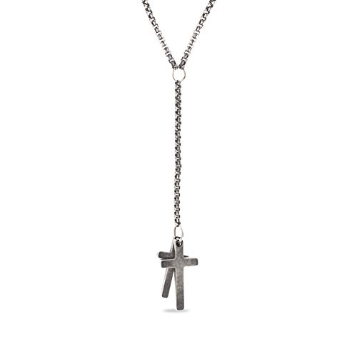 Steve Madden 26 Hematite Plated Stainless Steel Box Chain Double Cross Pendant Y Necklace For Men