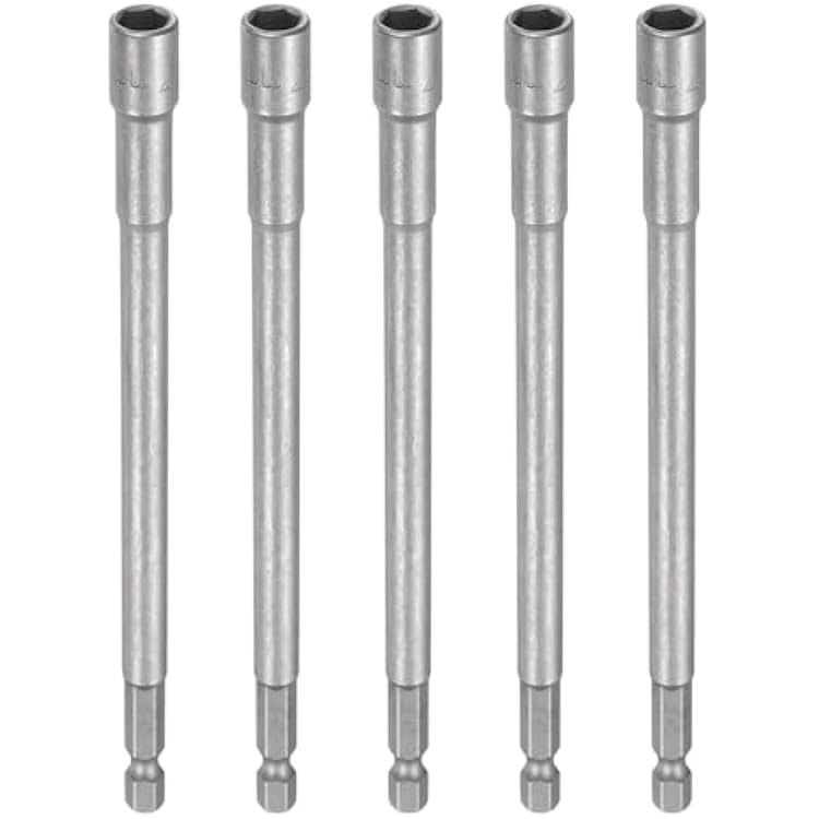 HARFINGTON 5pcs Nut Driver Drill Bit 7mm Metric Impact Socket 14 Hex Shank 6 150mm Extra Long Magnetic 6-Point Sockets Quick-Change CR-V Steel Bolt Setter for Power Drill Drivers
