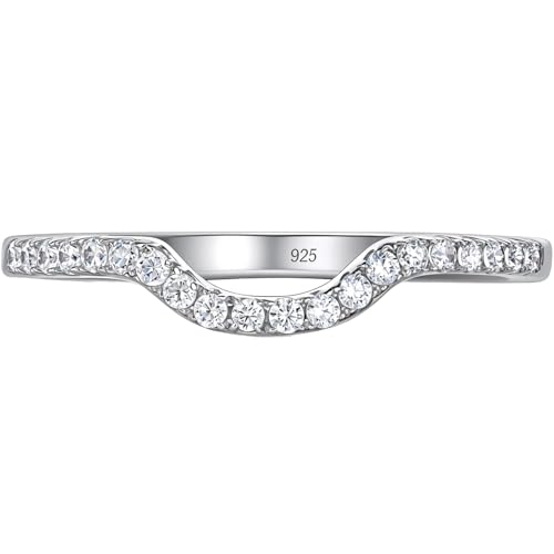 Newshe Jewellery Moissanite Curved Wedding Bands for Her Stacking Eternity Rings 925 Sterling Silver Wishbone Size 5-10