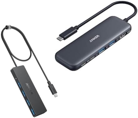 Anker 332 USB-C Hub (5-in-1) with 4K HDMI Display, 5Gbps - and 2 USB-A Ports&Anker 4-Port USB 3.0 Hub with, Ultra-Slim Data USB C Hub