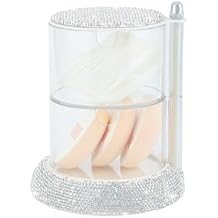 KEYPOWER Bling Rhinestone Plastic Powder Puff Container Multi-layer Rotating Puff Box Shining Small Item Holder Case for Women (White)