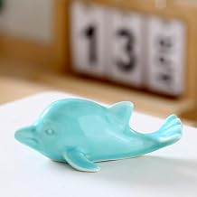 Multi-Purpose Ceramic Whale Ornament for Aquarium, Bonsai Landscape, Miniature Fairy Garden & Home Desk Decor (Cyan)