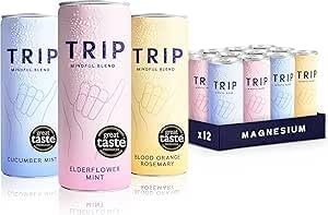 TRIP Mindful Blends - Mixed Pack Sparkling Drink with 1440MG Magnesium Citrate + Lion’s Mane + Chamomile + Lemon Balm. Low Calorie and Vegan (Pack of 12 x 250ml) Sold by Bargain Hub