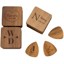 Personalized Guitar Picks With Case Custom Guitar Picks Holder Engraved Wooden Guitar Picks Guitar Accessories Customized Gift for Dad Husband Son Valentine's Day Gift Birthday Father's Day Gift