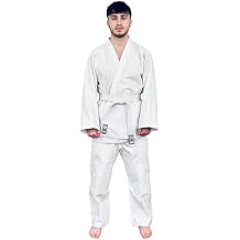 White Judo Gi Karate Uniform for Kids, Youth & Adults Pre-Shrunk Cotton, Reinforced Pants & White Belt For All Levels