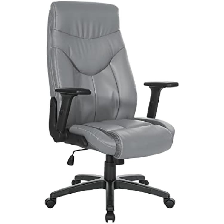 Office Star Executive High Back Bonded Leather Office Chair with Thick Padded Seat and Height Adjustable Flip Arms, Charcoal Grey