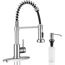 Kitchen Sink Faucets, Kitchen faucets with Pull Down Sprayer WEWE sus304 Stainless Steel Brushed Nickel Single Handle Single Hole Faucet for Farmhouse rv Sinks with Built in Soap Dispenser for kitchen