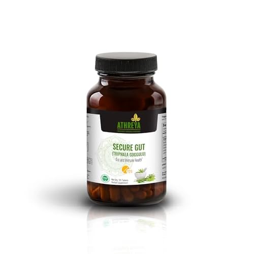 Athreya Herbs Secure Gut Triphala Guggulu Tablets| 120 Tablets | Herbal Supplement for Gut and Immune Health | Goodness of Triphala, Guggulu | Vegan, Non-GMO, Gluten-Free | 30 Day Supply