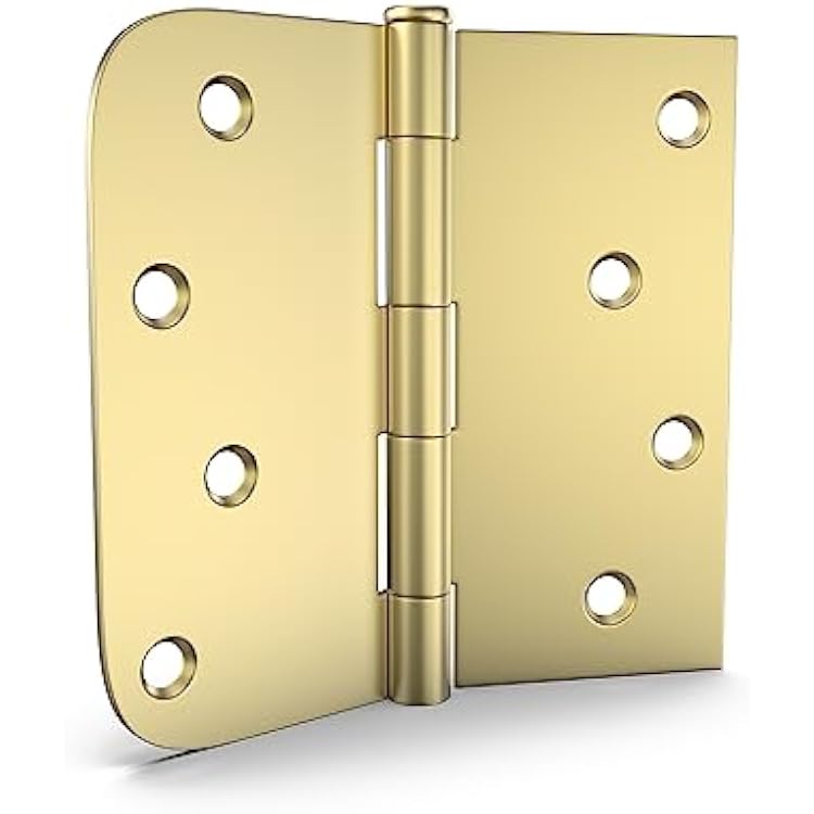 goldenwarm Pack of 3 4in Door Hinges Brushed Brass Gold Door Hinges Butt Hinges with Square & Round Corners, Interior Door Hardware