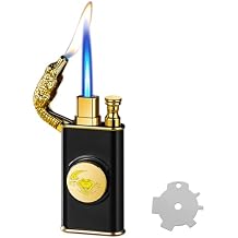 Torch Lighter, Magic Dual Flame Dragon Lighters with Adjusting Flame Tool, Creative Windproof Cool Design, Refillable Butane Lighter Gifts for Men Friend Outdoor Indoor(without Butane)-Black Crocodile