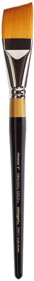KINGART Premium Original Gold 9400-1 Angular Shader Series Artist Brush, Golden Taklon Synthetic Hair, Short Handle, for Acrylic, Watercolor, Oil and Gouache Painting, Size 1"