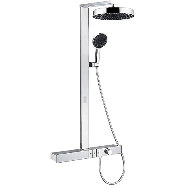 Lefton Thermostatic Shower Set with Dual Shower Head, Waterfall Shower Faucet with Temperature Display, 3-in-1 Control System, Adjustable Water Outlet Modes and Hot & Cold Water, Chrome, RSS2301-1