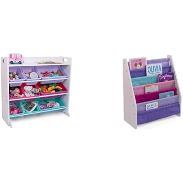 Humble Crew, WhitePinkPurpleAqua Forever Toy Organizer with Shelf and 9 Storage Bins & Forever Kids Supersized Bookshelf 6 Tier Book Organizer, WhitePinkPurpleAqua