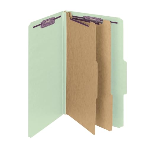 Smead Pressboard Classification File Folder with SafeSHIELD Fasteners, 2 Dividers, 2 Expansion, Legal Size, GrayGreen, 10 per Box 19076