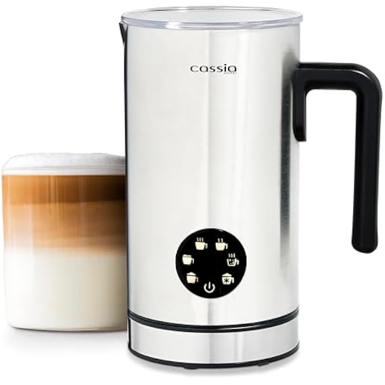 Cassia Electric Milk Frother with 5-in-1 Functions Hot & Cold Foam, Chocolate & Milk Warmer 550W, Digital Touch Screen Control, 160ML Frothing & 300ML Heating Capacity, Stainless Steel