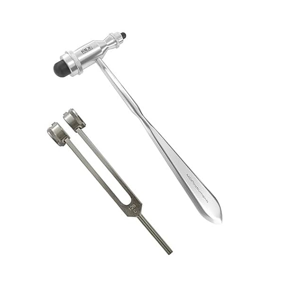 MDF Tromner Neurological Reflex Hammer with Pointed tip Handle for cutaneous and Superficial responses + MDF Instruments 128Hz Tuning Fork