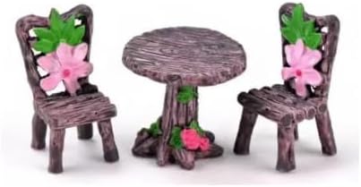 Miniature Furniture Set, Mini Table and Chairs, Wooden Garden Decor for Tiny Houses, Micro Landscape Accessories (C-1)