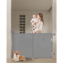 50 inch Retractable Baby Gates 34 inch Tall, Retractable Gate with Reinforced Strip Design to Prevent Crawling Through, Retractable Dog Gate for Stairs, Doorways, Hallways