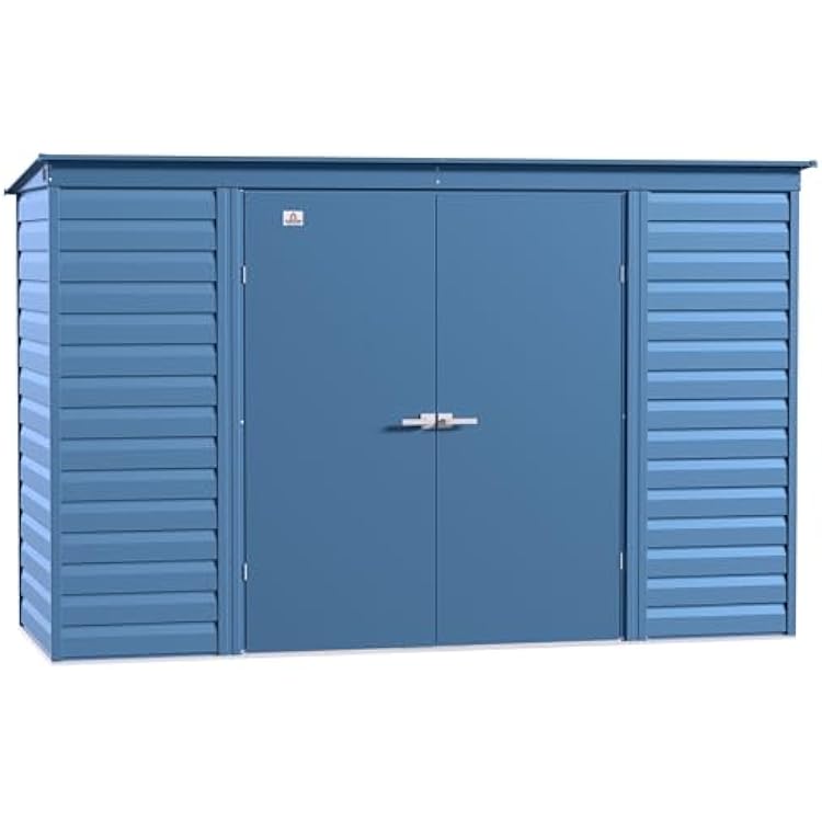 Arrow Select 10 x 4 Outdoor Lockable Steel Storage Shed Building, Blue Grey