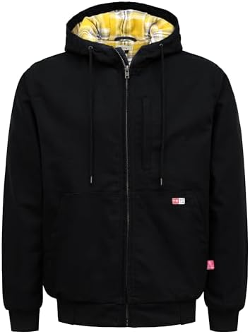 TICOMELA FR Jackets for men Flame Resistant Duck Hoodies Insulated Hooded Coat Outwear Water Repellent Oil Resistant