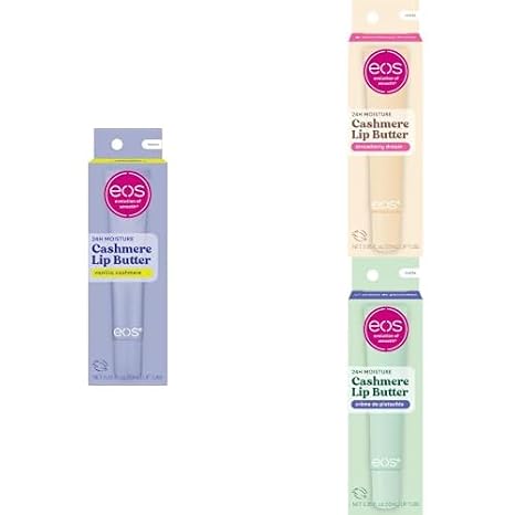 Bundle of eos Plumping Peptides Lip Butter- Vanilla Cashmere + Strawberry Dream + Creme de Pistachio