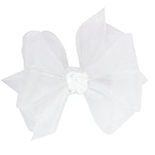 Wee Ones Girls' Organza Double Hair Bow on a WeeStay Clip with Satin Knot Center, Mini, White