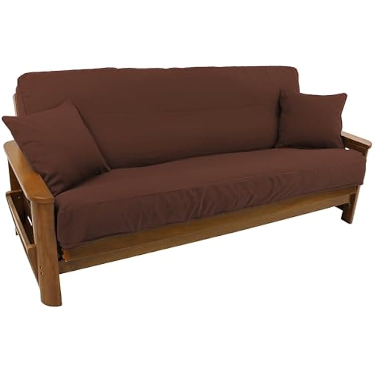 Blazing Needles Solid Twill 8 to 9 Futon Cover Set with 2 Throw Pillows Set of 3, Full, Chocolate