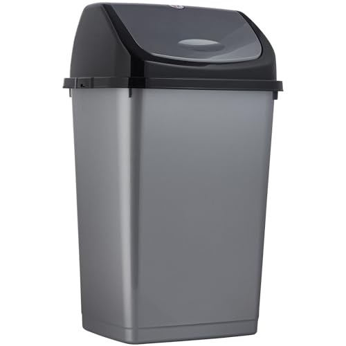 Superio Kitchen Trash Can 13 Gallon with Swing Lid, Plastic Tall Garbage Can Outdoor and Indoor, Large 52 Qt Recycle Bin and Waste Basket for Home, Office, Garage, Patio, Restaraunt GreyBlack