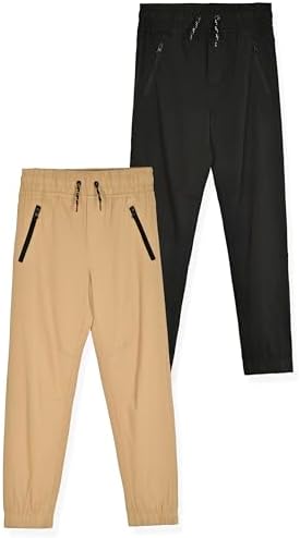 TONY HAWK Boys Twill Jogger Pants with Zipper Pockets 2-Pack Pull on Pants for Kids